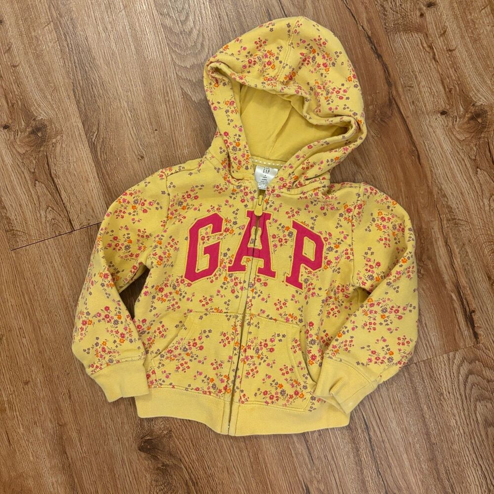 GAP Floral Logo Hoodie in Yellow Size 4T Full Zip Hooded Sweatshirt